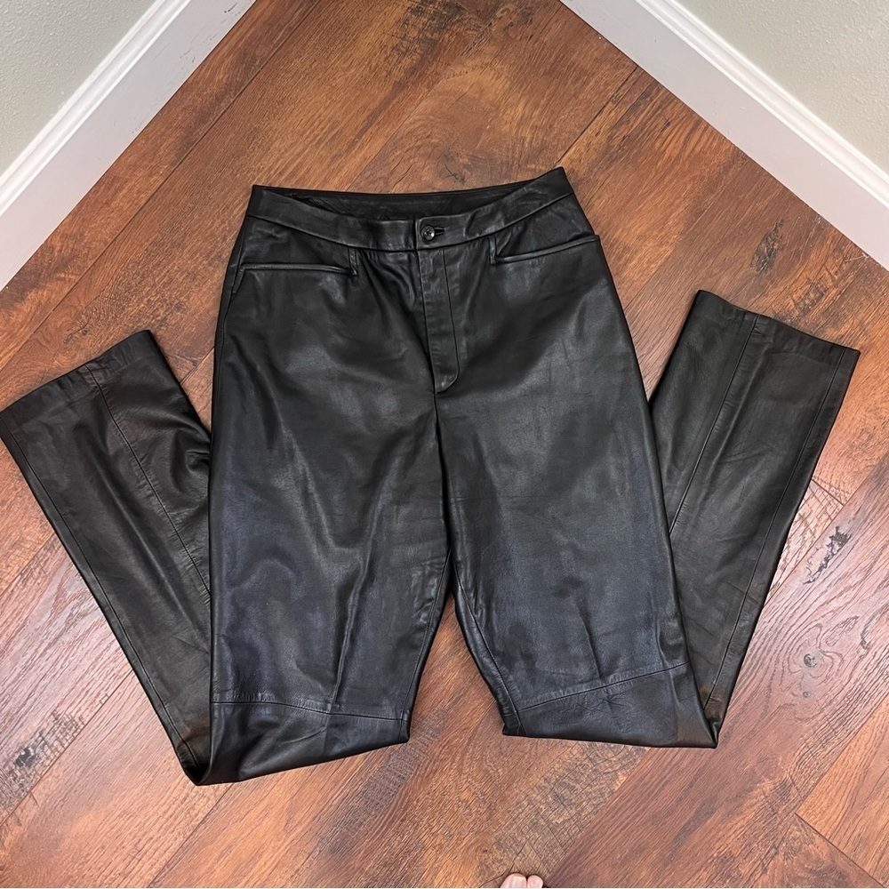 Linda Allard Ellen Tracy Size 4 Black Leather Straight Leg Pants